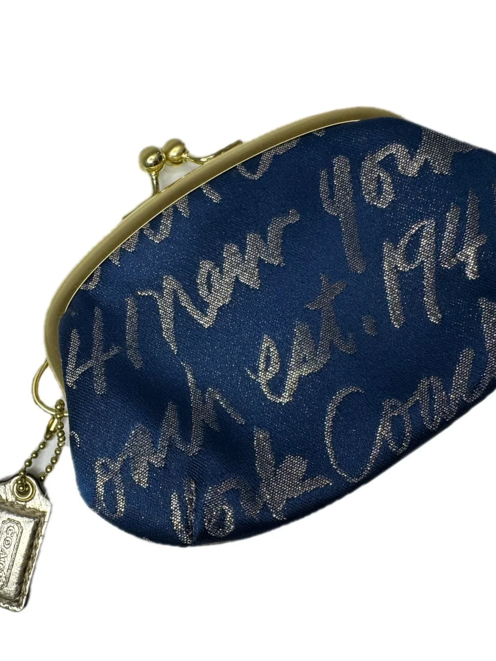 Coach Y2K Poppy Signature Script Kisslock Navy Frame Coin Bag Purse F61036 EUC